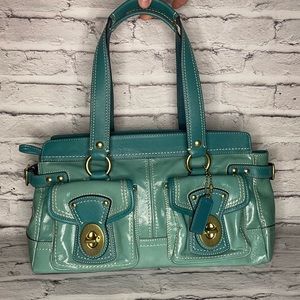 Vintage Coach Turquoise Blue Green Patent Leather 13517